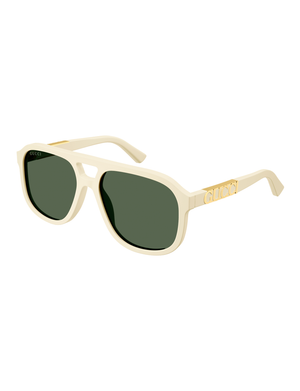 Pilot Aviator Sunglasses, Ivory/Green