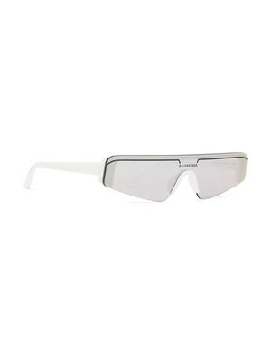 Balenciaga Ski Rectangle Sunglasses, White/Silver