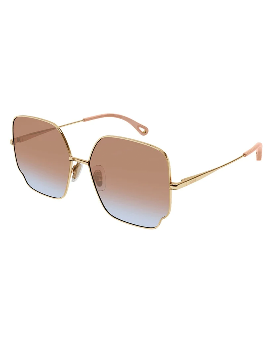Square Scallop Sunglasses, Gold/Red