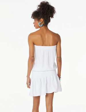 Strapless Short Dress w/Smock Waist, White