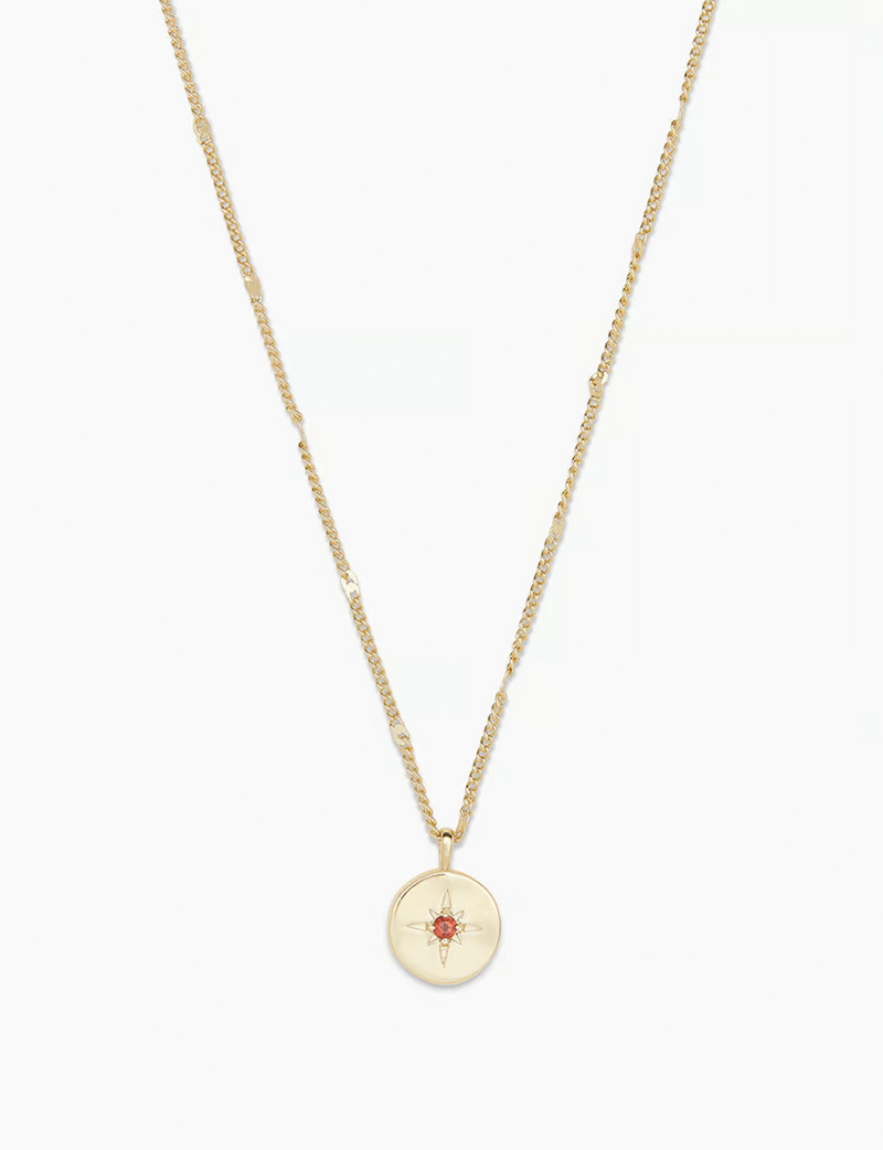 Power Birthstone Coin Necklace (January), Gold/Garnet