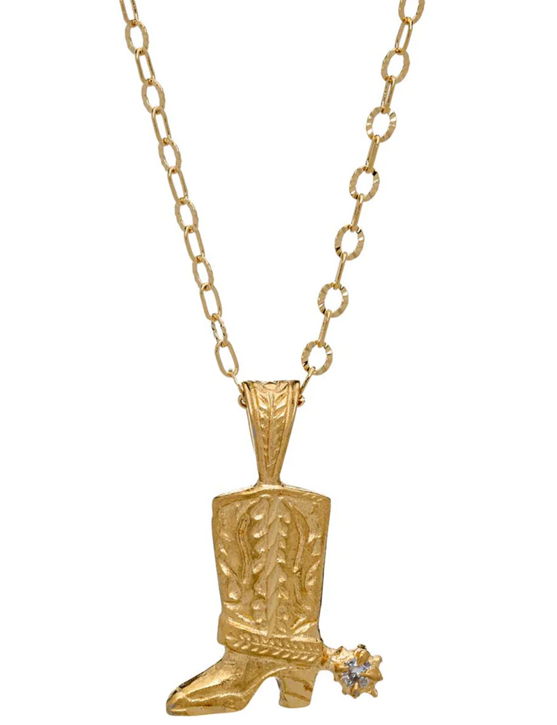 Beth Cowgirl Boot Necklace, Gold Filled