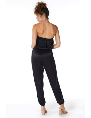 Rib Mixed Strapless Jumpsuit, Black