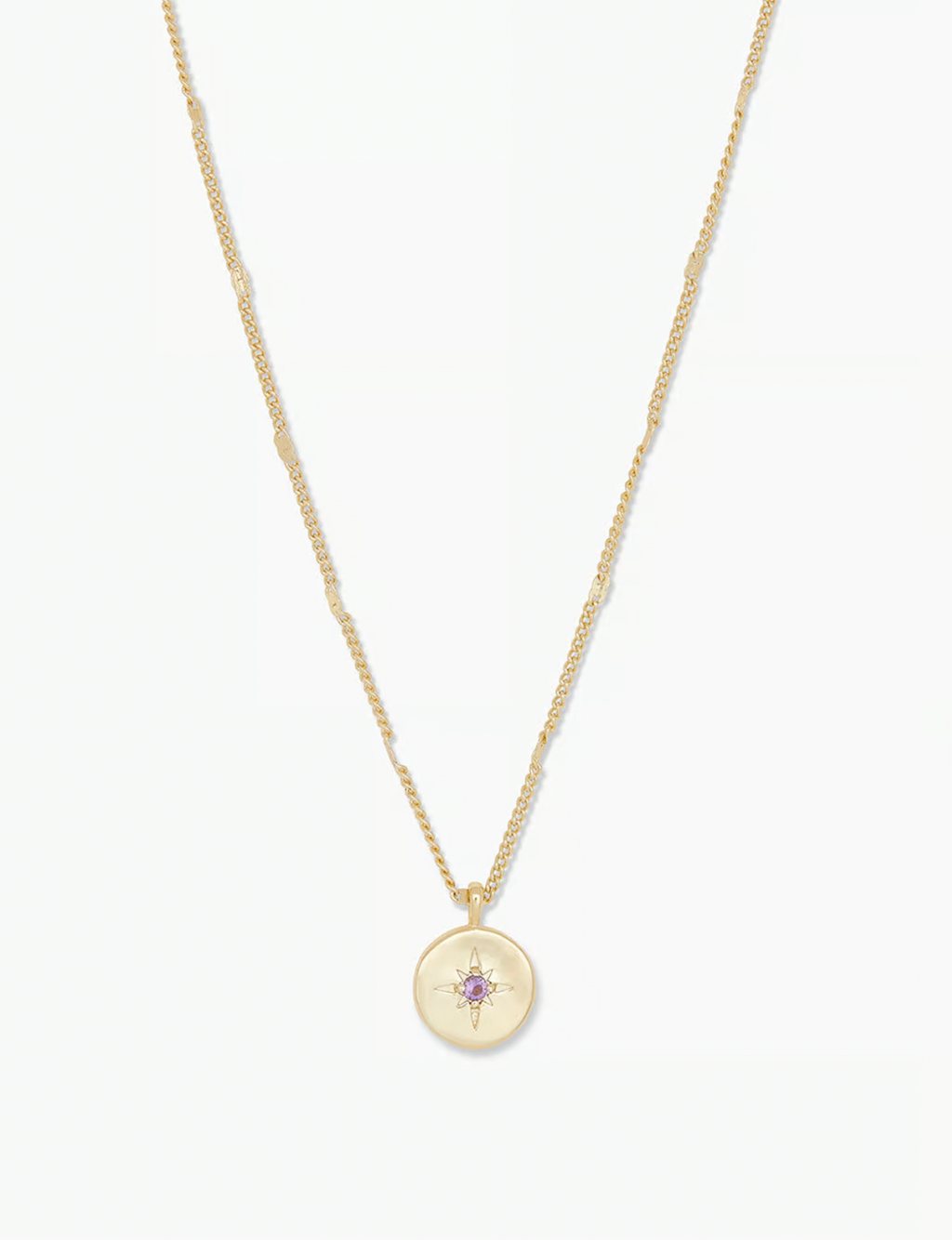 Power Birthstone Coin Necklace (February), Gold/Amethyst