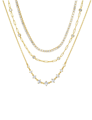 Triple Layer Link Tennis Necklace, Gold Plated