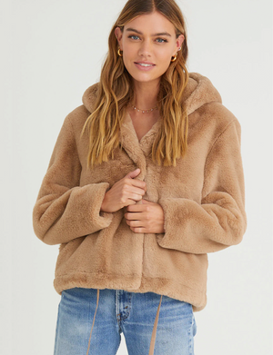 Hooded Faux Fur Jacket, Honey