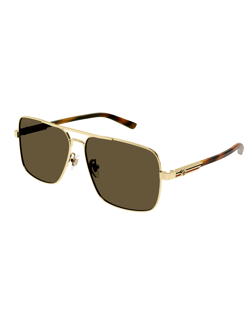 Navigator Frame Sunglasses, Gold/Havana/Brown