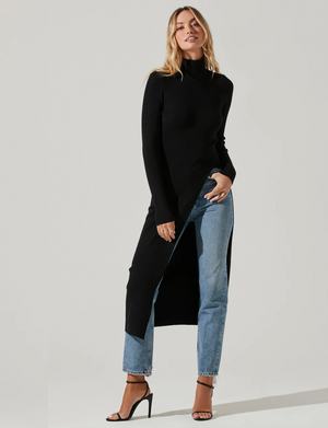Hi Slit Turtleneck Sweater, Black