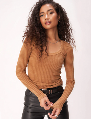 What's The Scoop Washed Rib Long Sleeve, Inca Gold