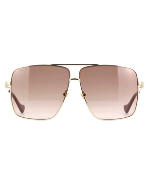 Gucci Gradient Square Frame Sunglasses with Chain, Gold/Brown