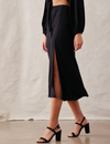 Side Slit Bias Midi Skirt, Black
