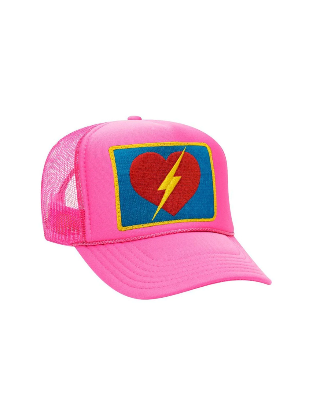 Bolt Heart Vintage Low Rise Trucker Hat, Neon Pink