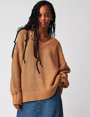 Alli V Neck Sweater, Camel