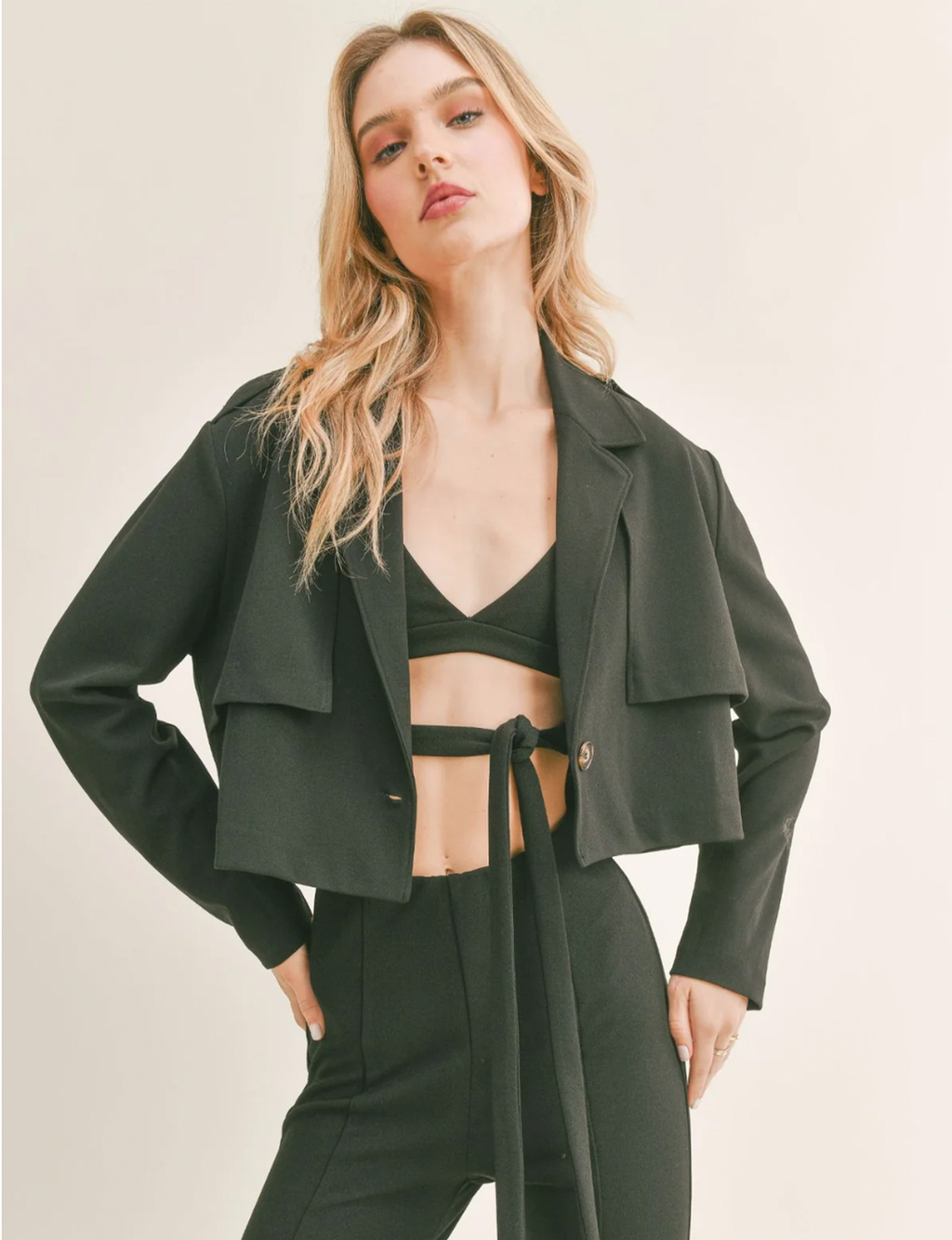 Evening Cocktail Cropped Trench Coat, Black