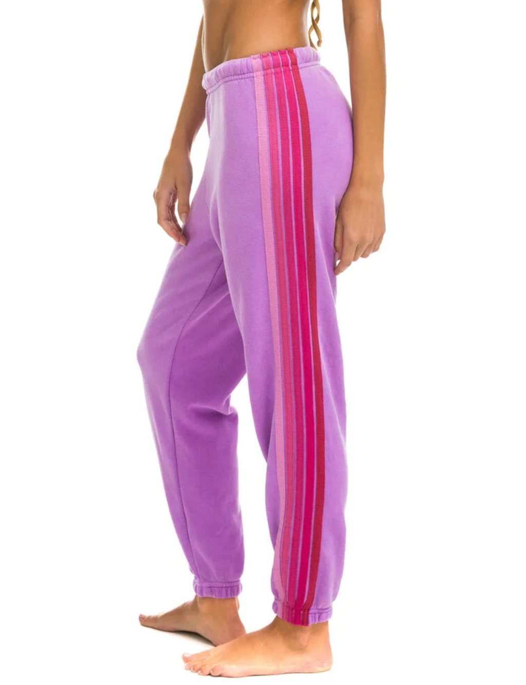5 Stripe Womens Sweatpants, Neon Purple/Pink
