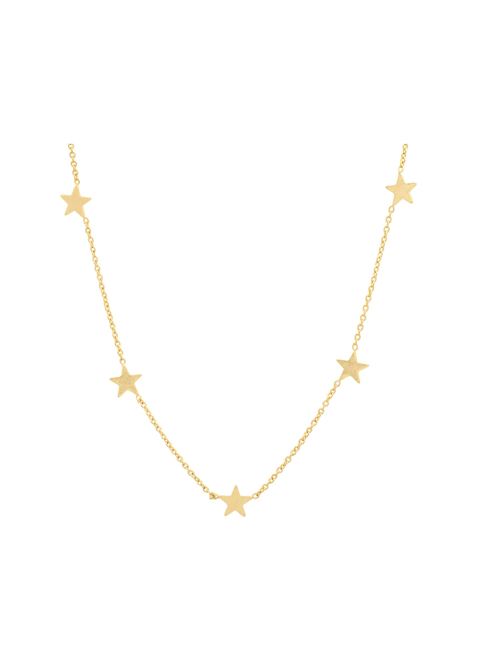 Simple Chain Necklace w/ 5 Mini Stars, Gold