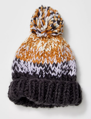 Tide Stripe Knit Pom Beanie, Coal