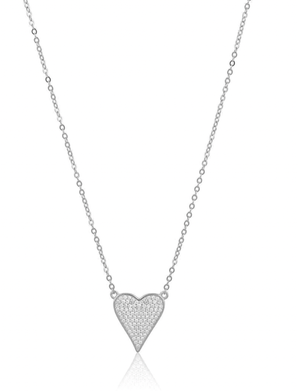 Audrey Pave Heart Necklace, Silver