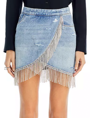 Denim Mini Skirt With Fringes, Heart and Soul