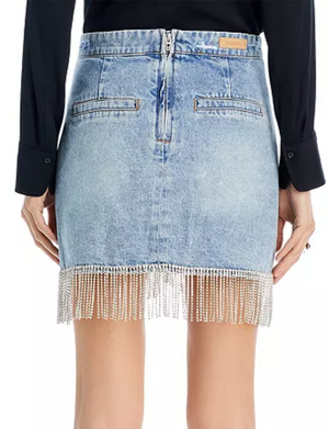 Denim Mini Skirt With Fringes, Heart and Soul
