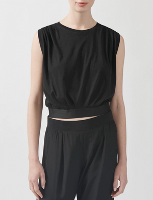 Classic Jersey Twisted Hem Cropped Top, Black