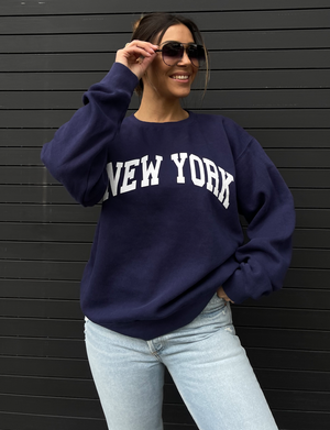 New York Crewneck Sweatshirt, Navy/White