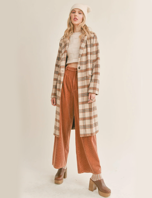 Nature Lover Plaid Coat, Taupe Brown