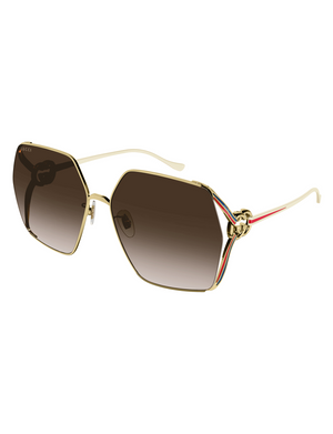 Hexagon Metal Sunglasses, Gold/Ivory/Brown