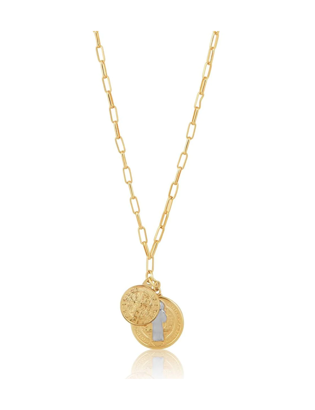Saint II - St. Benedict Coin Necklace, Gold Filled
