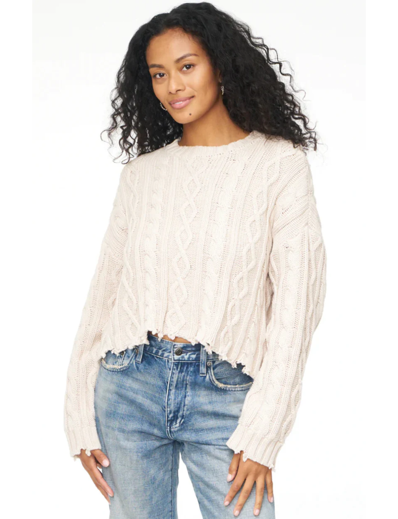 Eva Crew Neck Sweater, Dove Cable