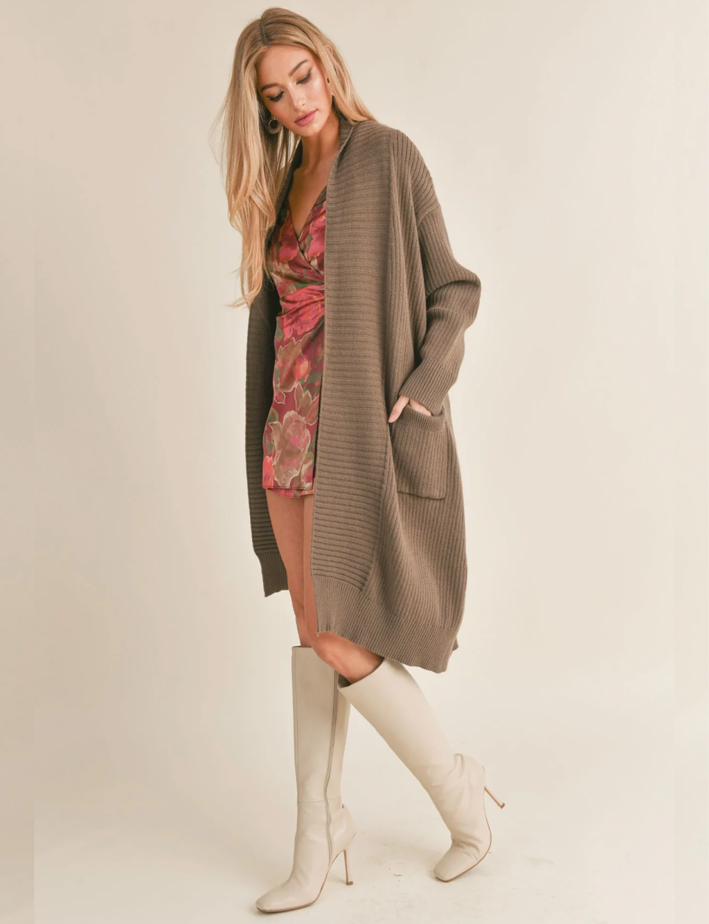 Kalli Oversized Knit Duster, Dark Olive