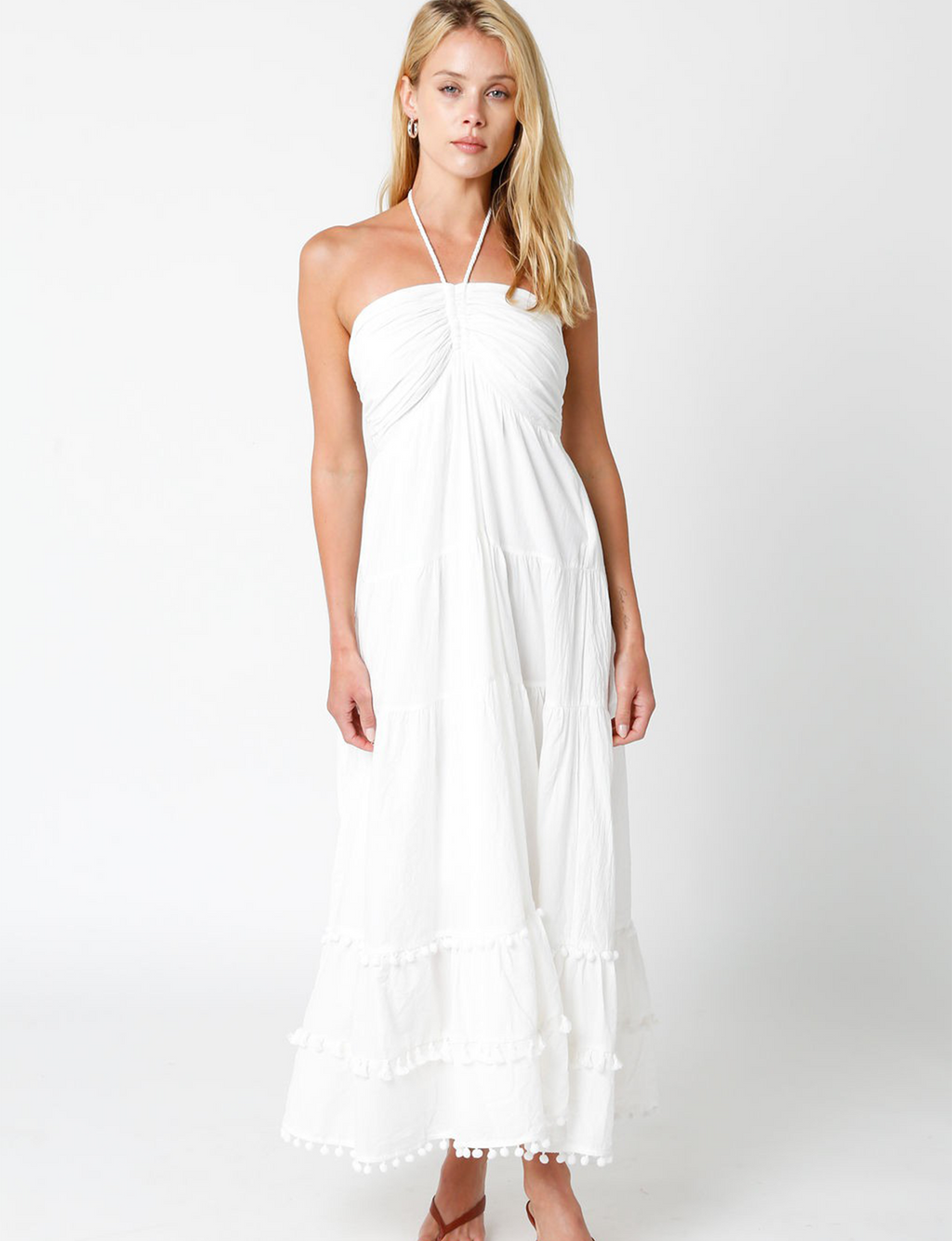 Open Back Halter Dress, White