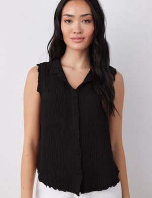 Two Pocket Capri Button Down, Black