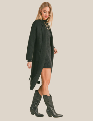 Krissy Belted Sweater Duster, Black