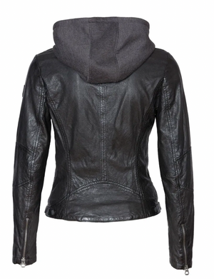 Yoa Hooded Leather Jacket, Black
