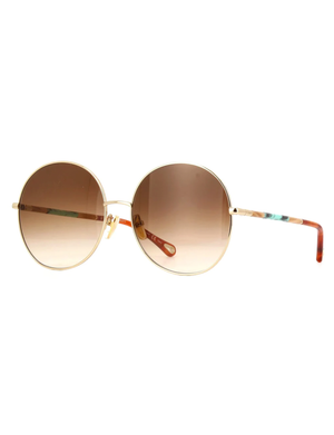 Round Frame Sunglasses, Gold/Brown