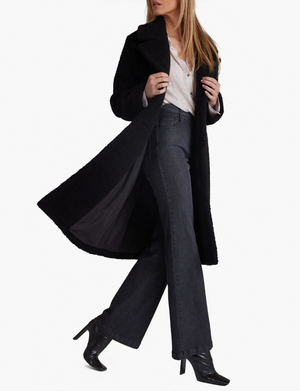 Notched Collar Double Breasted Coat, Black