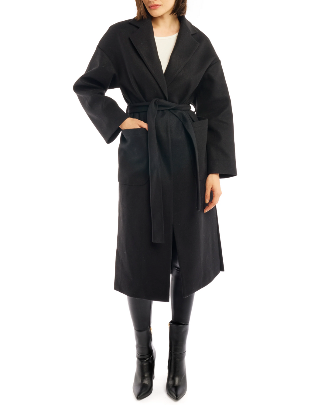 Marie Faux Wool Trench Jacket, Black