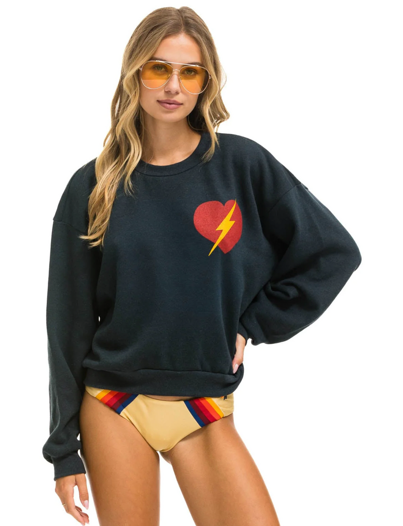 Heart Stitch Relaxed Crew Sweatshirt, Charcoal