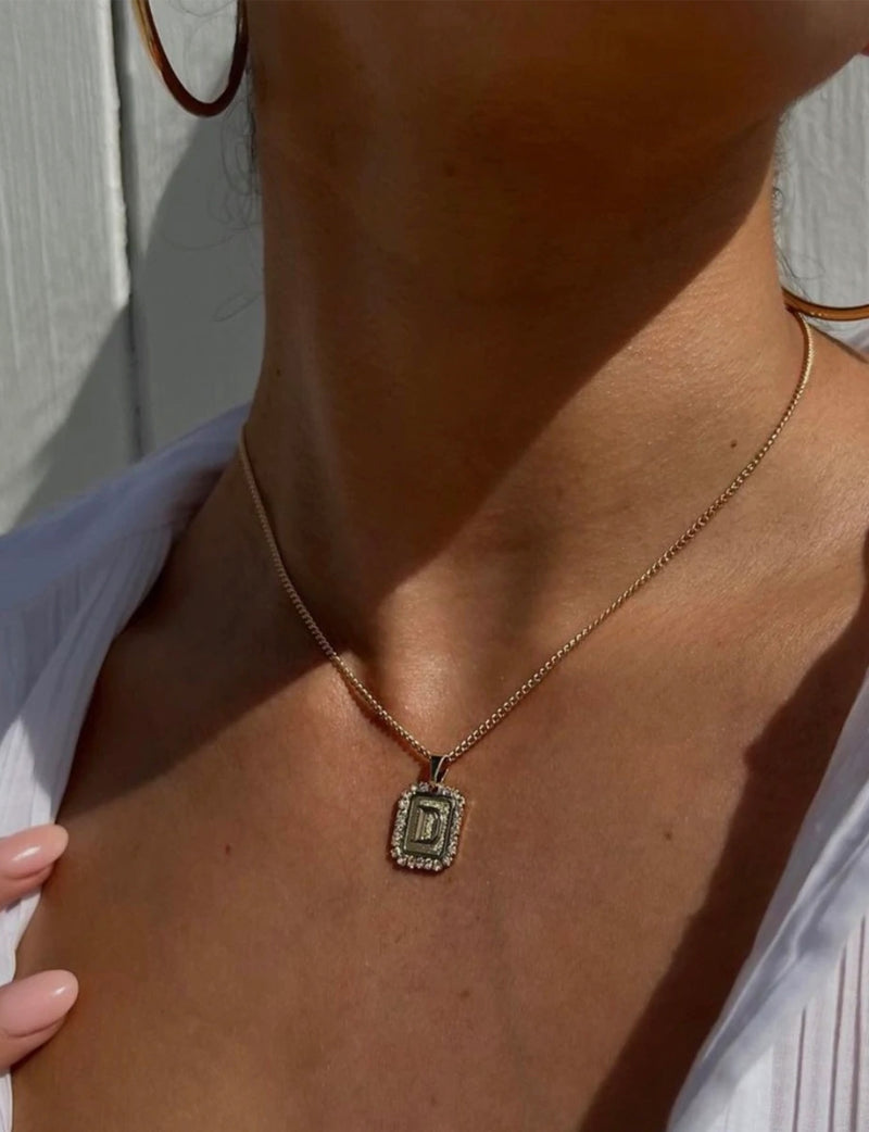 Royal Initial Card Necklace, Gold