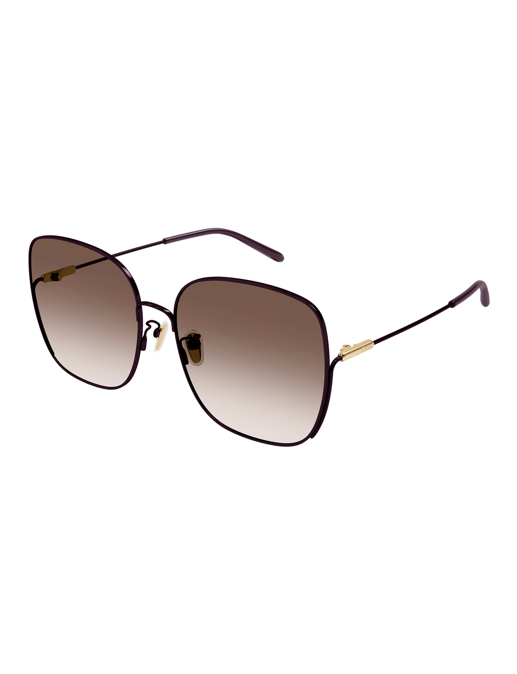 Square Metal Sunglasses, Burgundy/Brown