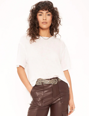 Lola Sheer Side Slit Tee, White