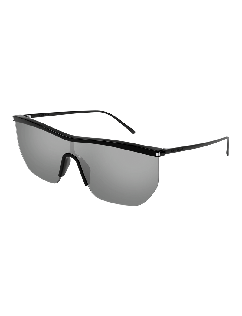 Shield Mask Sunglasses, Black/Silver