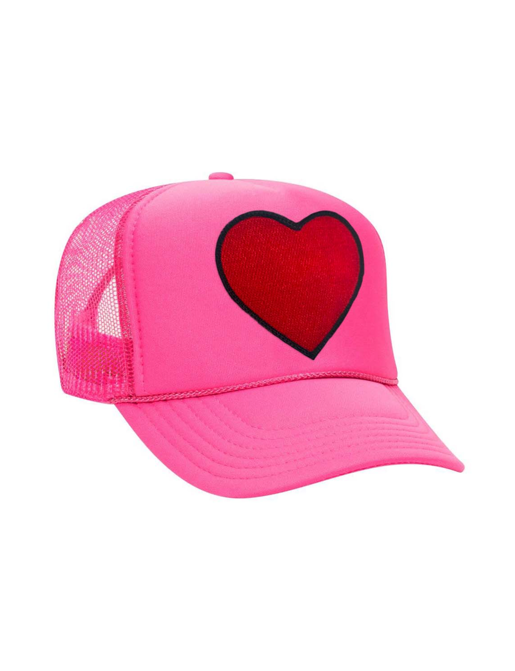 Heart Vintage Low Rise Trucker Hat, Neon Pink