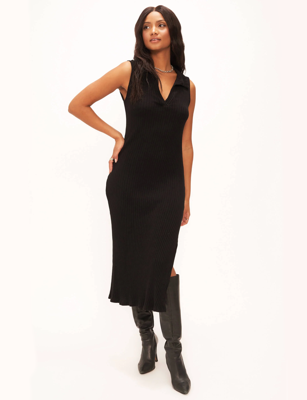 Smooth Operator Collared Sweater Rib Dress, Black