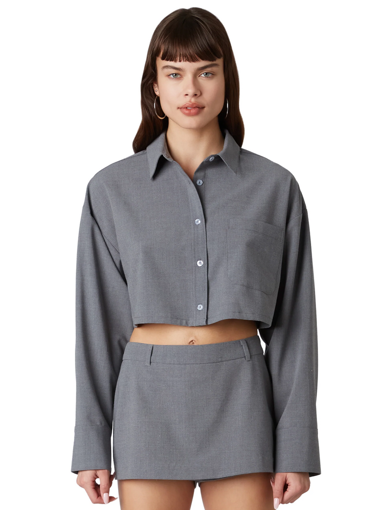 Austin Cropped Button Down Shirt, Charcoal
