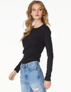 Side Shirred Crewneck L/S Tee, Black
