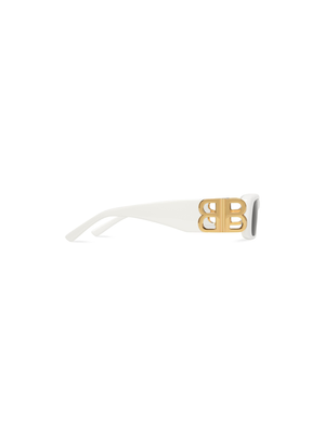 Dynasty Rectangle Sunglasses, White/Gold/Grey