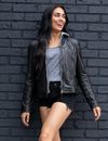Nola Hooded Leather Jacket, Black