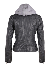 Nola Hooded Leather Jacket, Black